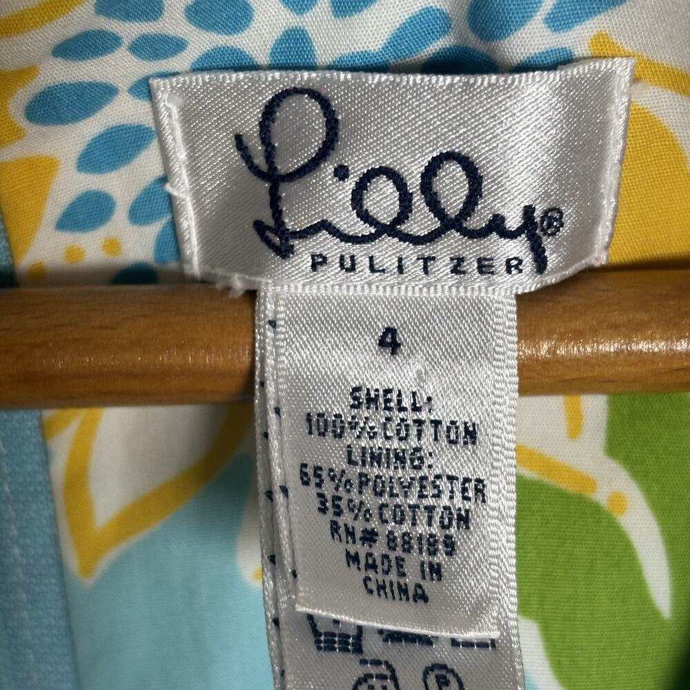 Lilly Pulitzer Shift Dress Floral Paisley Blue 100% Cotton Sundress Size 4 - Picture 4 of 5